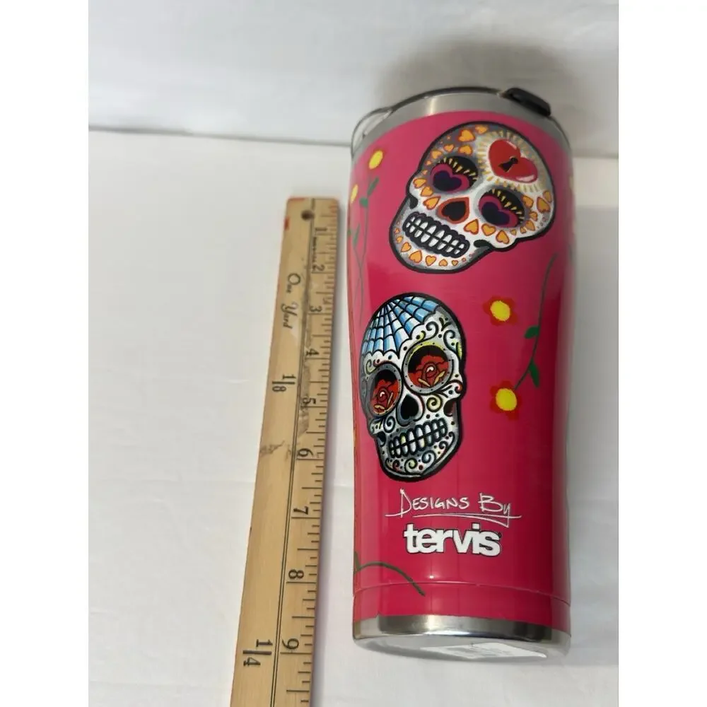 Tervis Tumbler Sugar Skulls Halloween Pink Stainless 30oz Day of the Dead